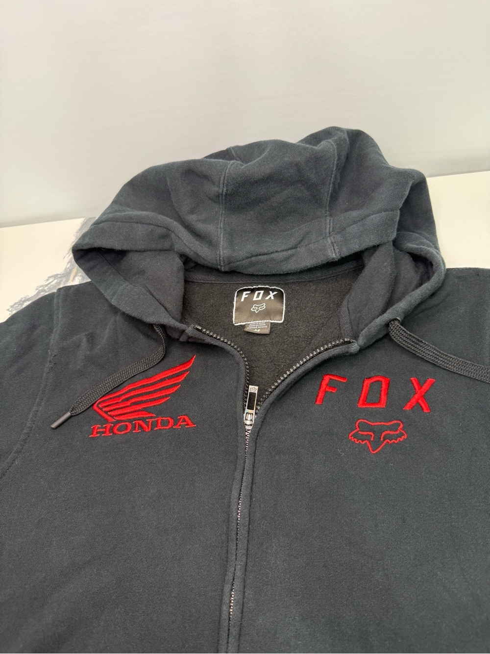 Fox Racing Honda Zip Up Hoodie Jacket Black Red Embroidered Mens Size M